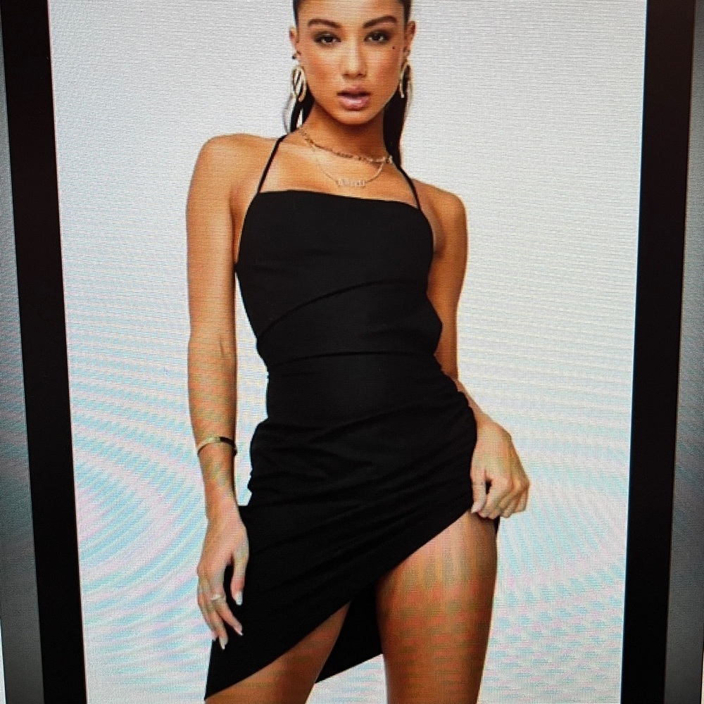 LIONESS Vivian No‎ Love No Lies Side Ruched Black Mini Dress Linen Blend